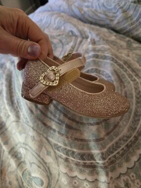 Toddler Size 7 Girls' Glitter Mary Jane Dress Shoes - Rose Gold